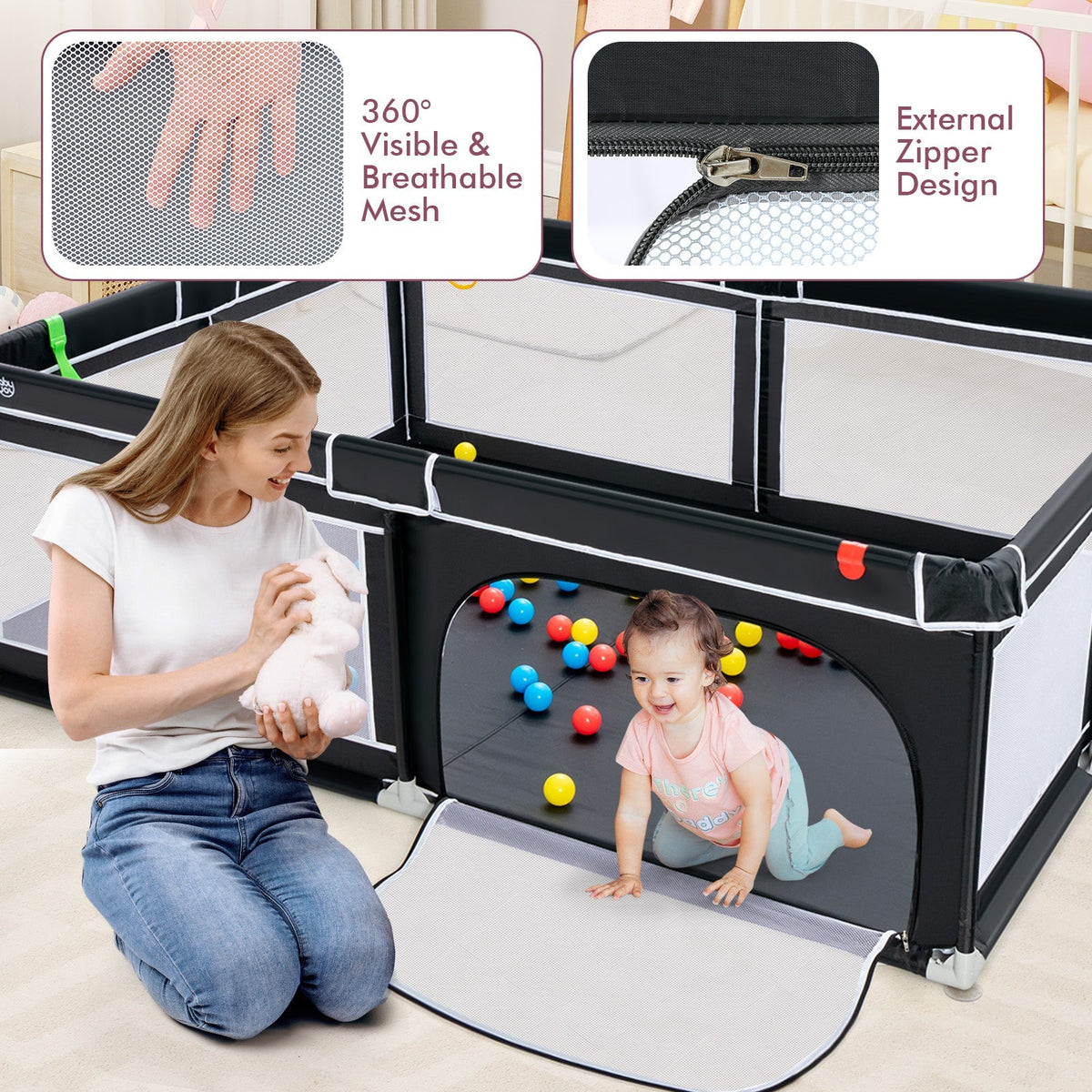 Extra-Large Safety Baby Fence with 50 Ocean Balls