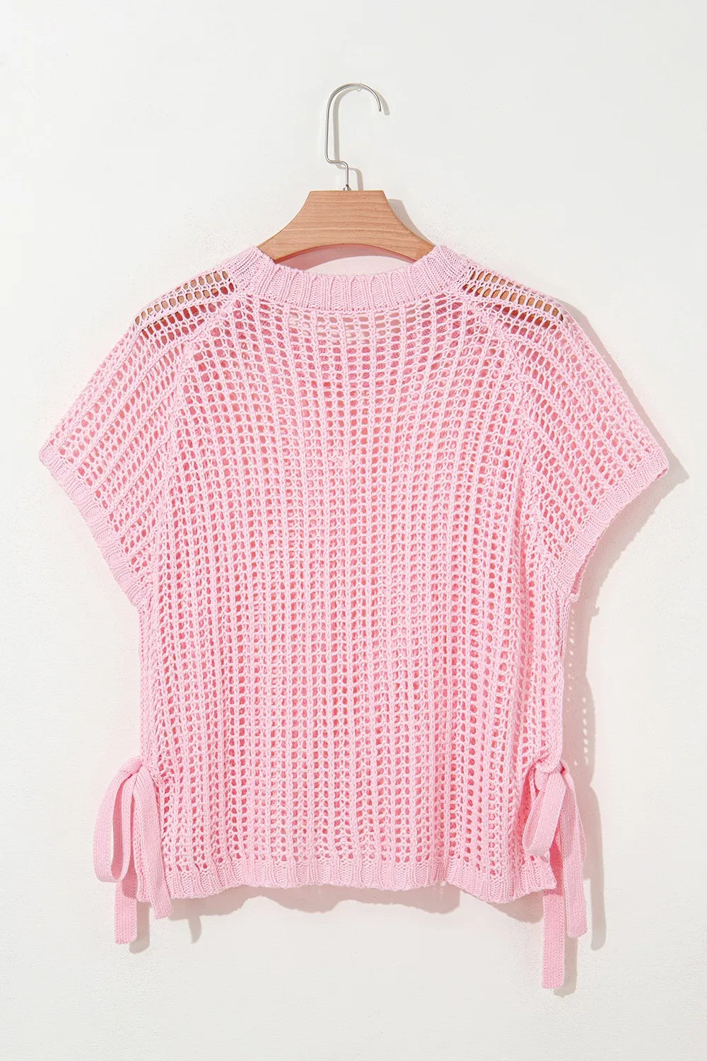 Hollow-out Crochet Side Tied Short Sleeve Knit Cover Up