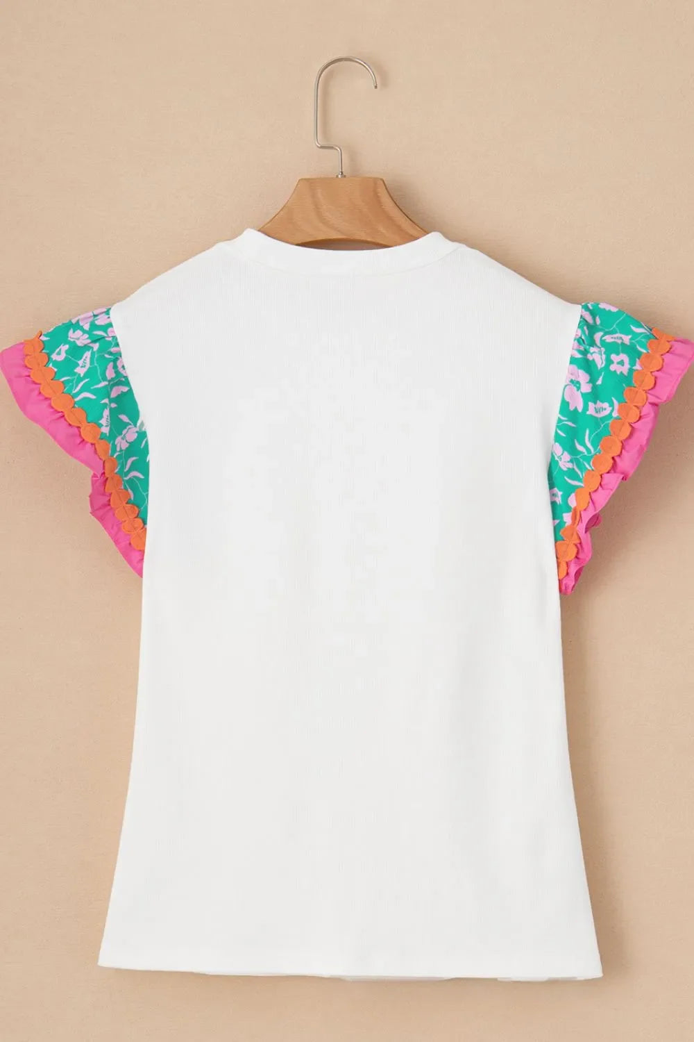 Ruffled Round Neck Cap Sleeve Top
