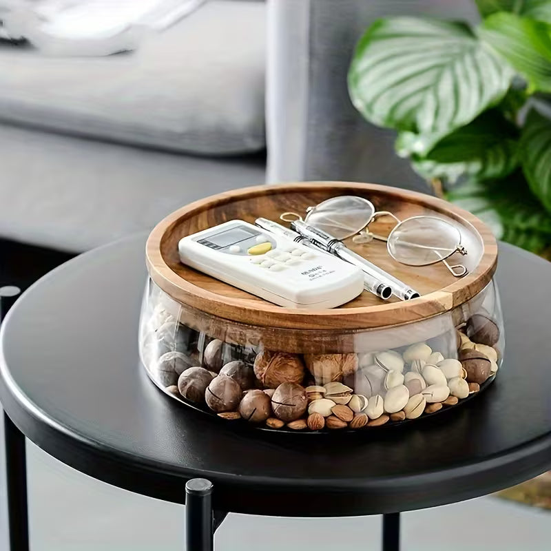 2-Piece Glass Candy Storage Box with Wooden Lid