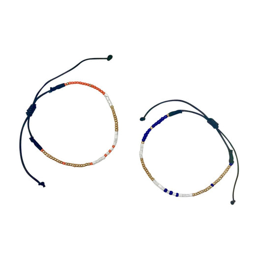 Beaded Bracelet Set Of 2 Adjustable Glass Bead Cotton Thread Layering Bracelets