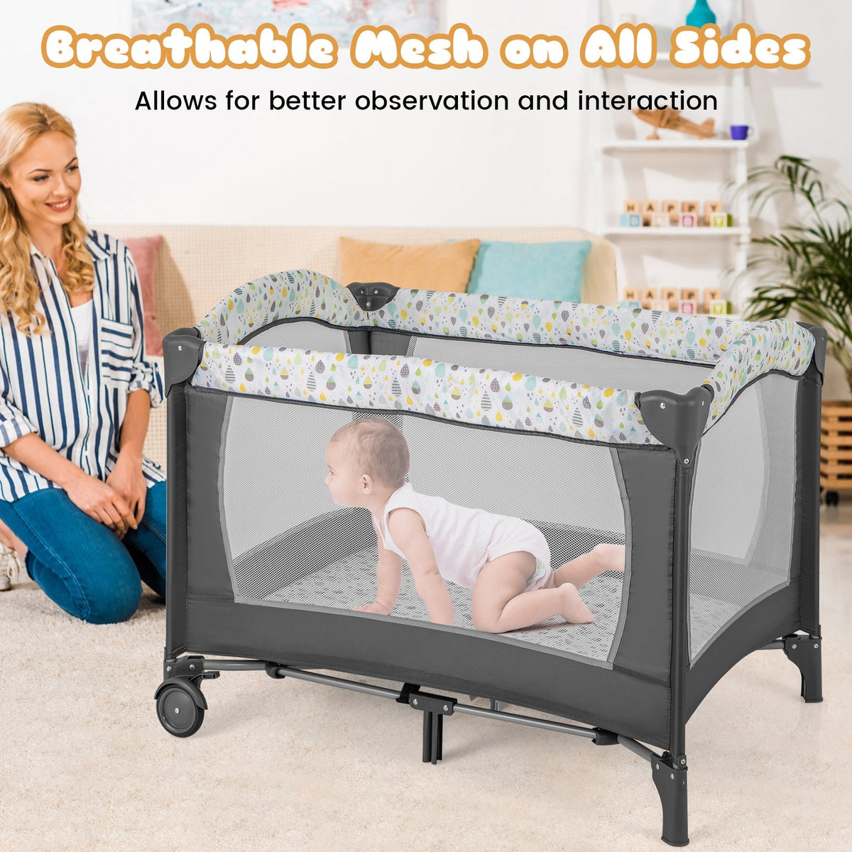 Multi-Functional Baby Playpen with Mattress and Removable Changing Table