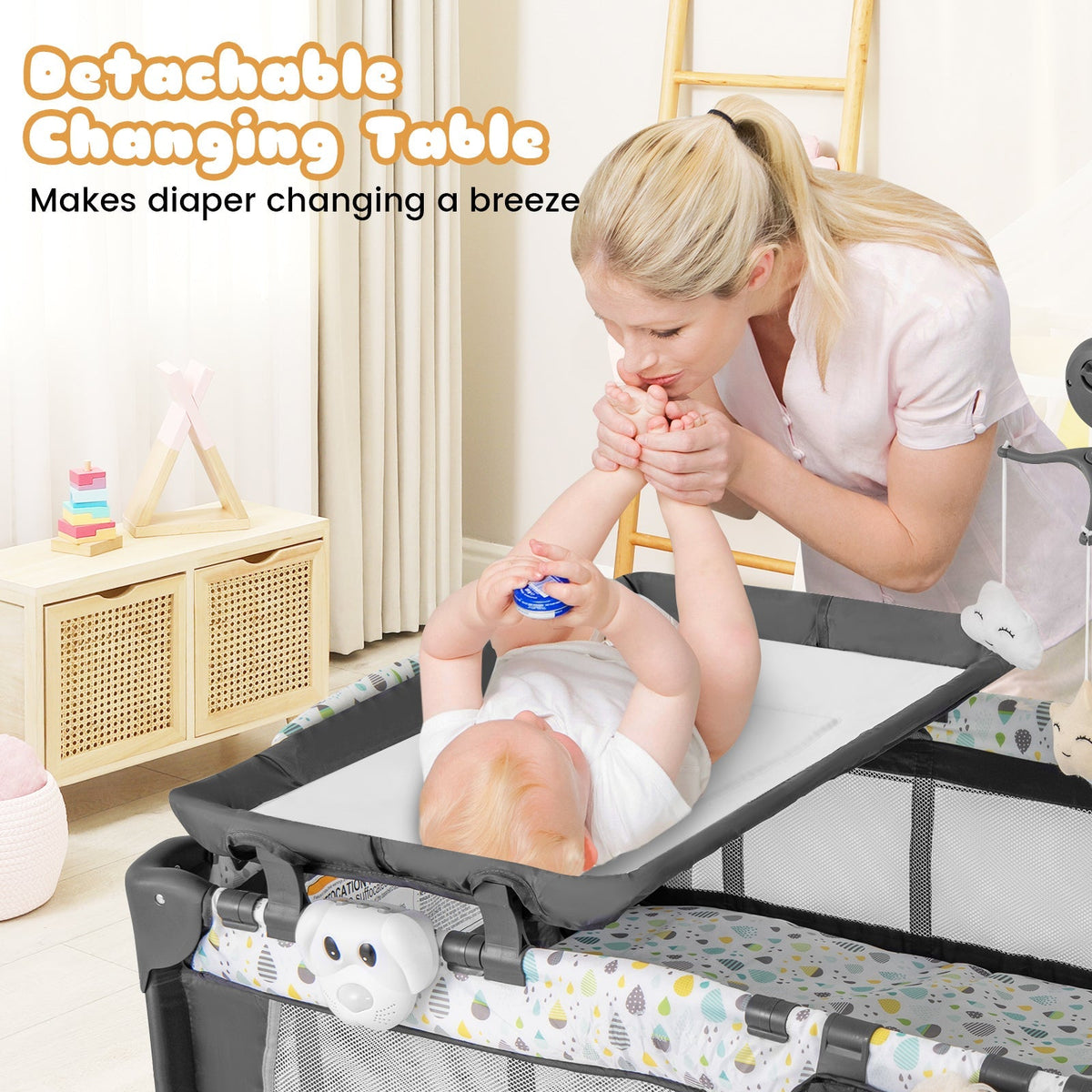 Multi-Functional Baby Playpen with Mattress and Removable Changing Table