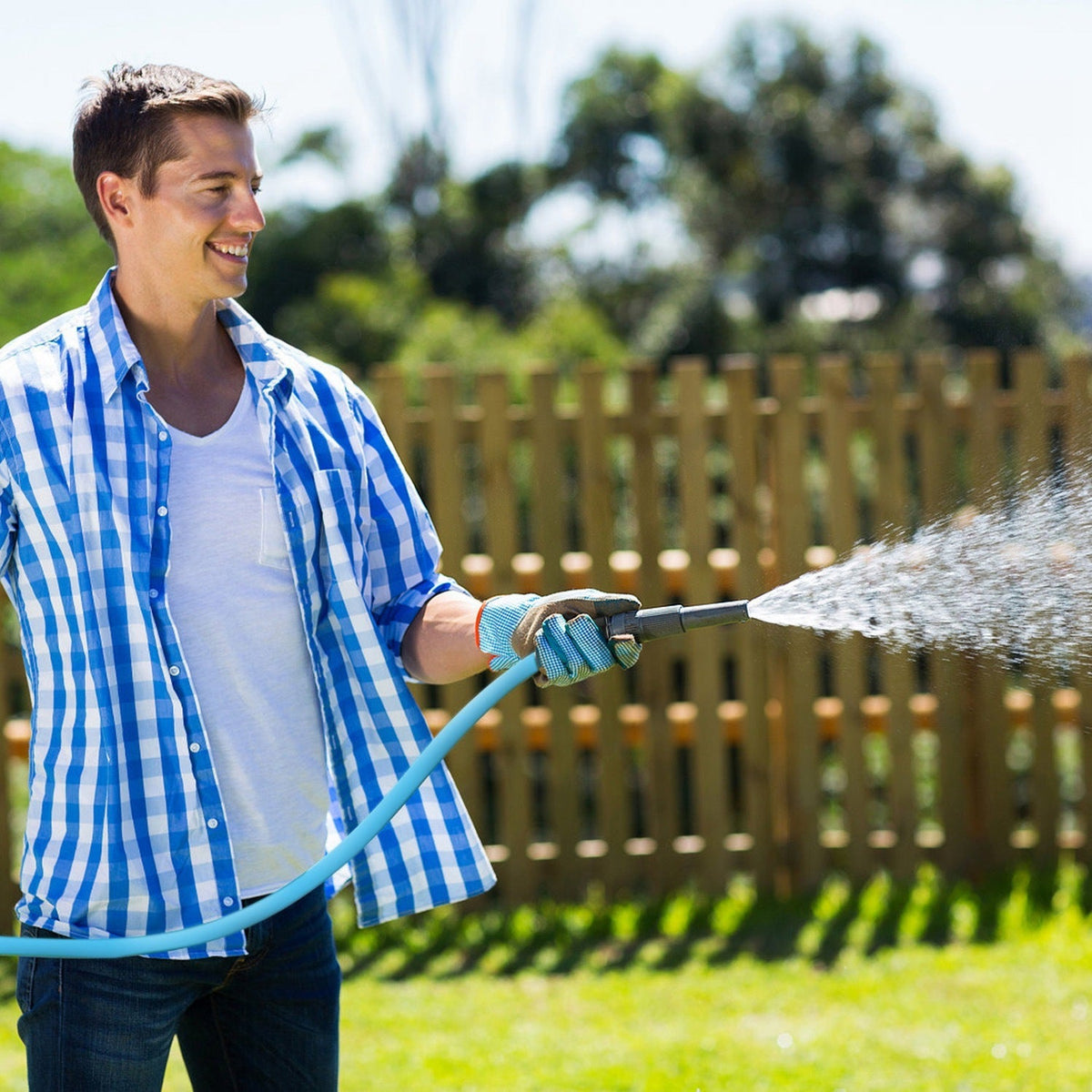 25FT/50FT 5/8" Non-Expanding Flexible Garden Hose Heavy Duty PVC Water Hose Leak-Resistant Kink-Free All-weather Burst 500PSI