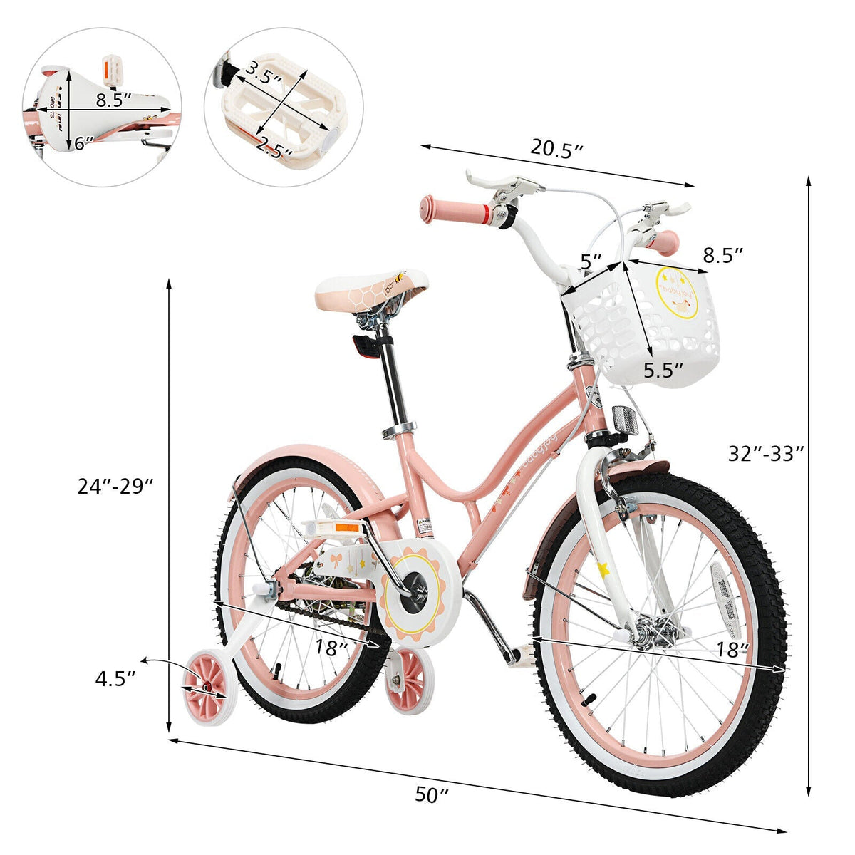 18 Inch Kids Adjustable Bike