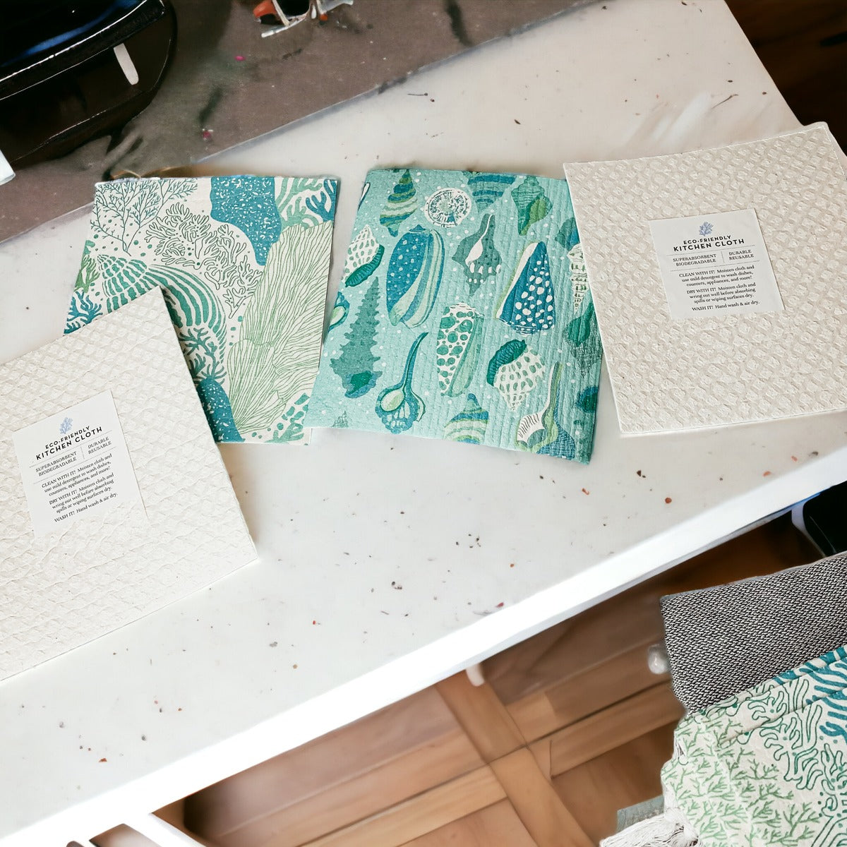 Biodegradable Kitchen Cloth Coastal Beach Style 70% Cellulose 30% Cotton