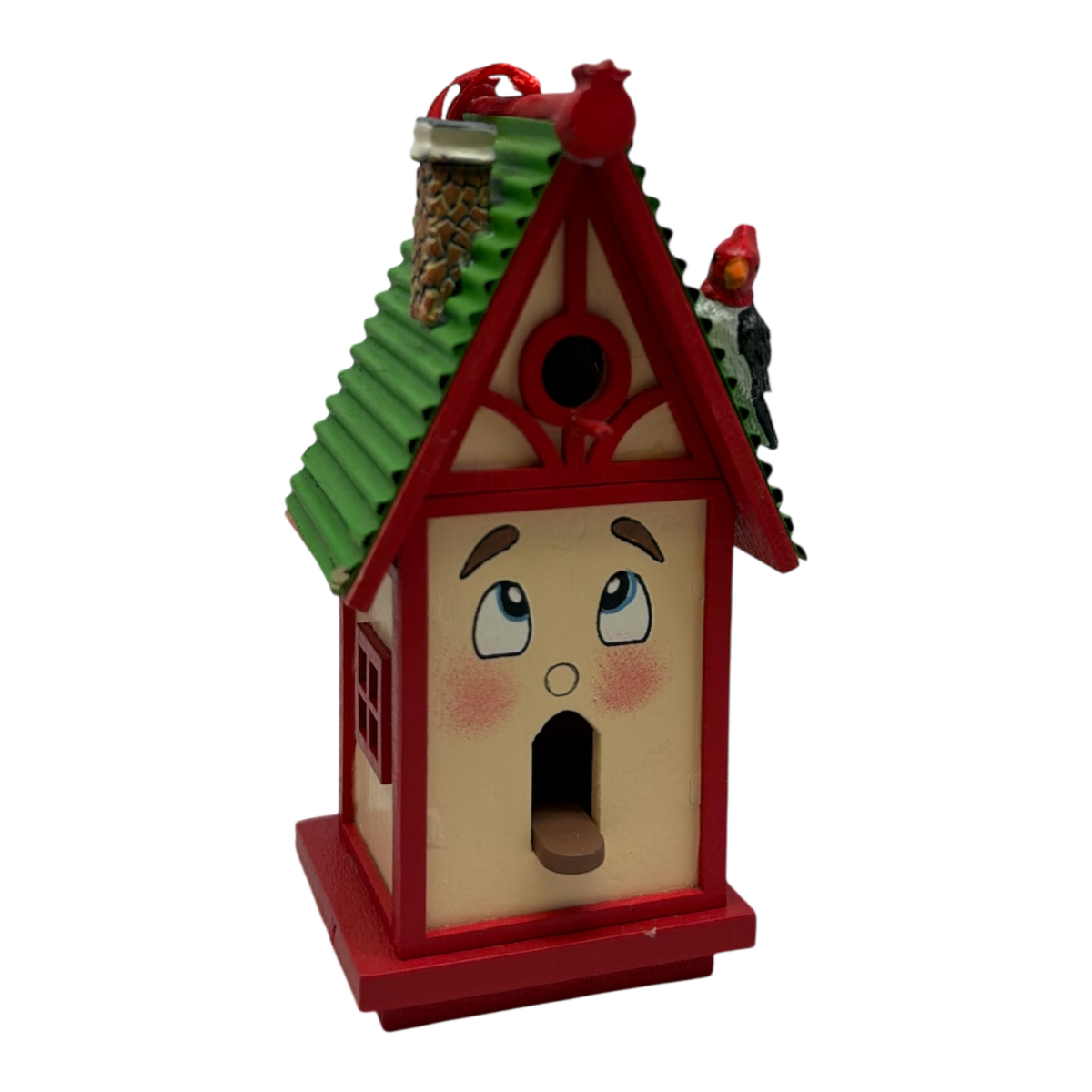 Adorno de casita para pájaros de madera caprichosa - Rojo