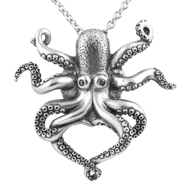 Black CZ Octopus Necklace Pendant Sterling Look Chain