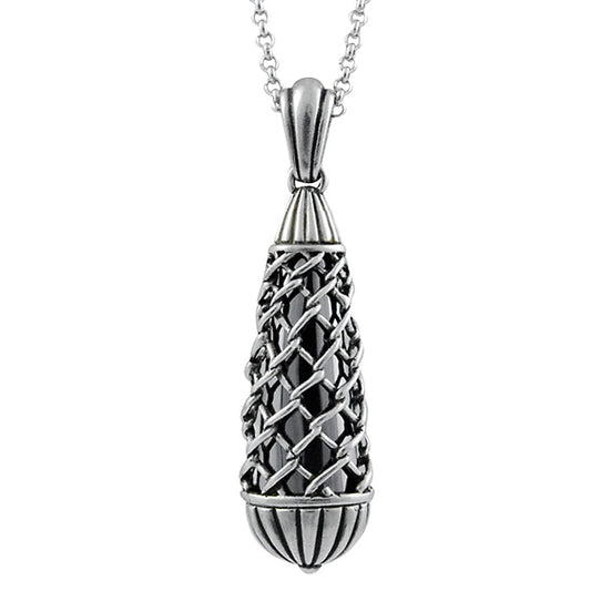 Black Enmesh Teardrop Pendant Necklace With Fine Chain