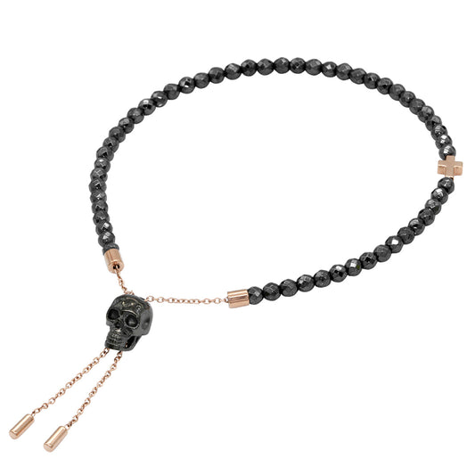 Black Hematite Skull Pull Chain Adjustable Bracelet