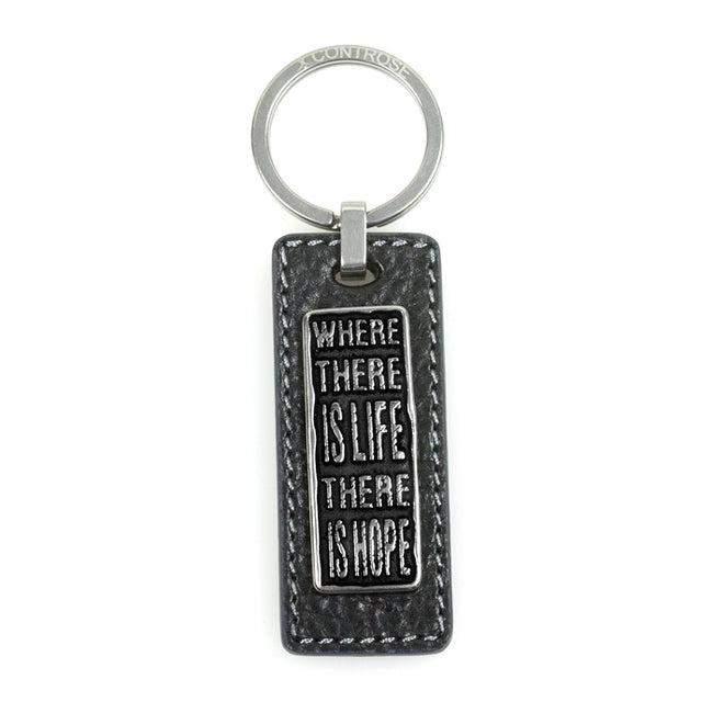 Black Leather Keychain Inspirational Hope Engraved Metal