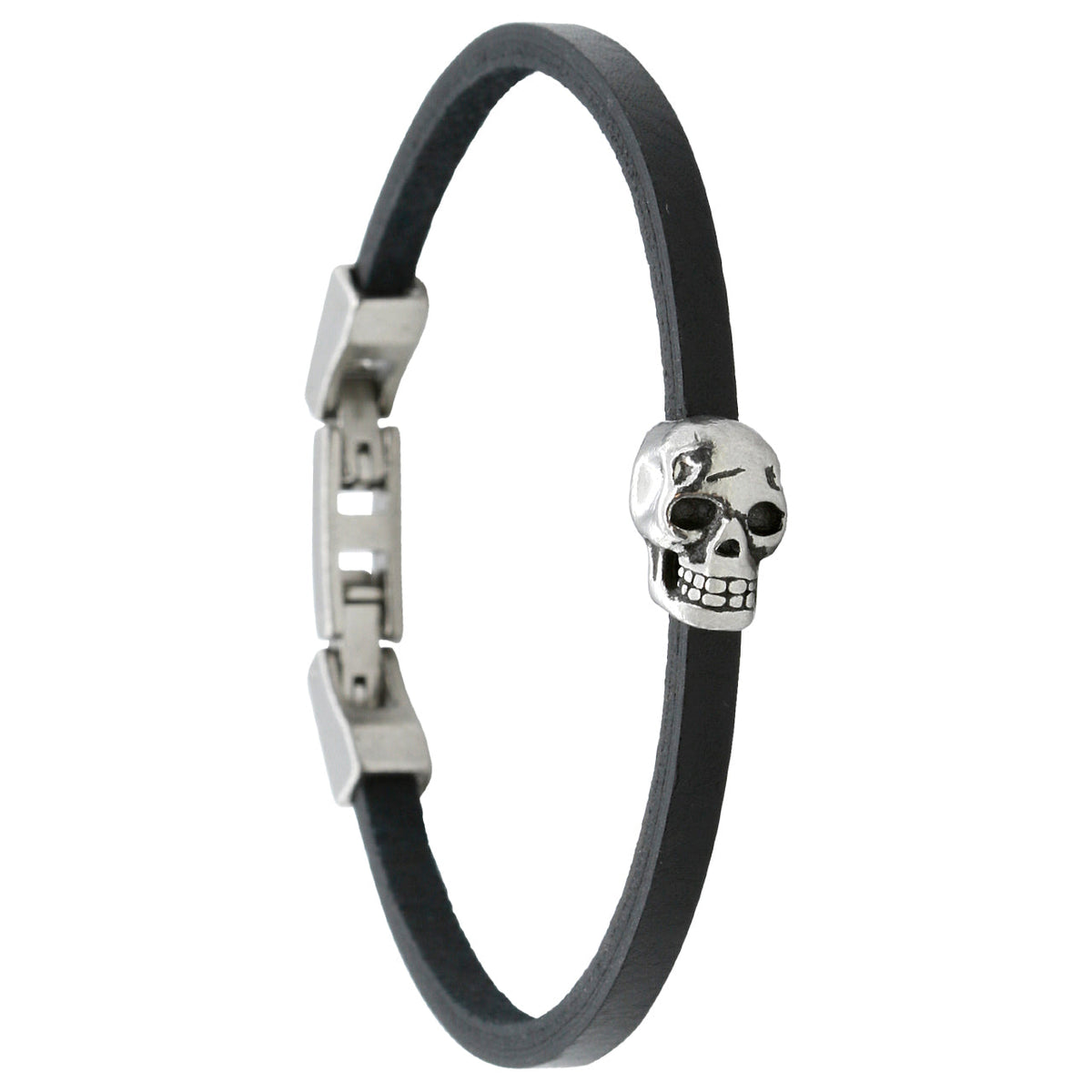 Black Leather Skull Bracelet Men Biker Gothic Cuff Style