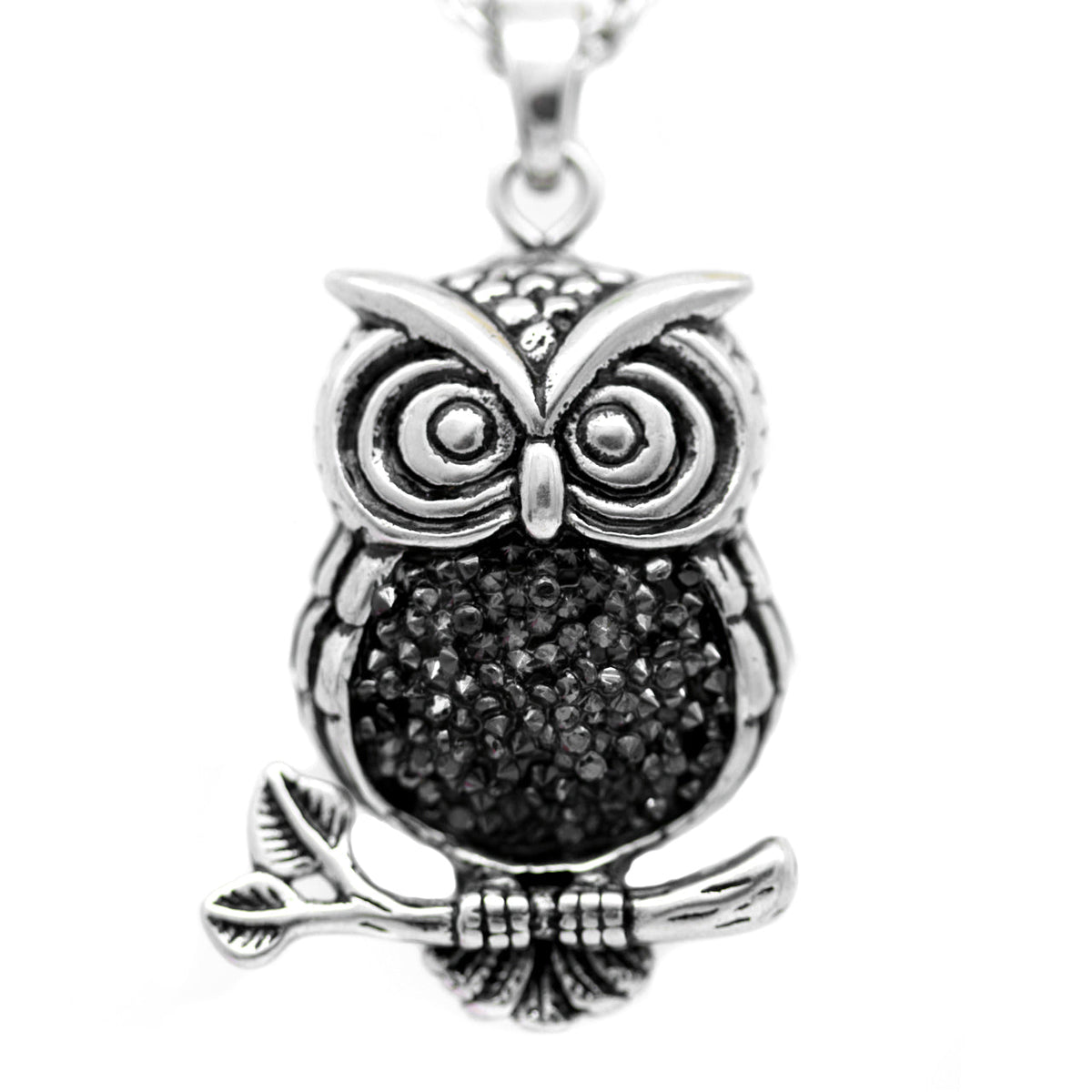 Black Owl Cubic Zirconia Pendant Necklace For Women