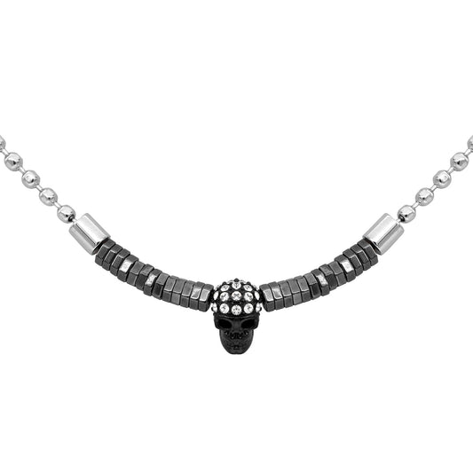 Black Skull Hematite Bead Necklace Gothic Pendant For Men