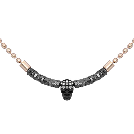Black Skull Hematite Bead Necklace Gothic Pendant Unisex