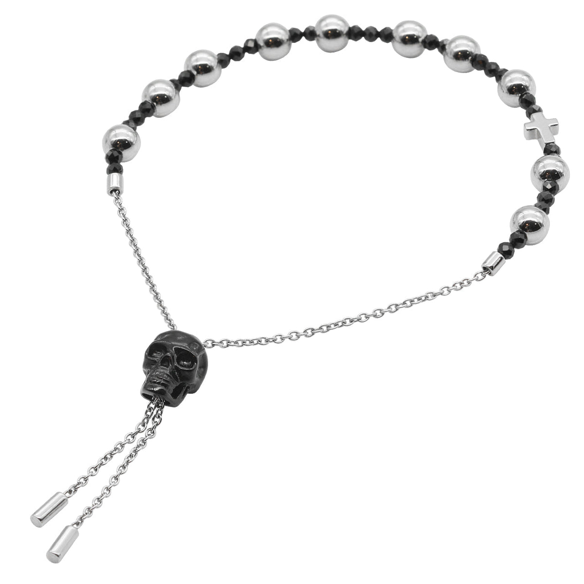 Black Skull Spinel Bead Pull Chain Adjustable Bracelet