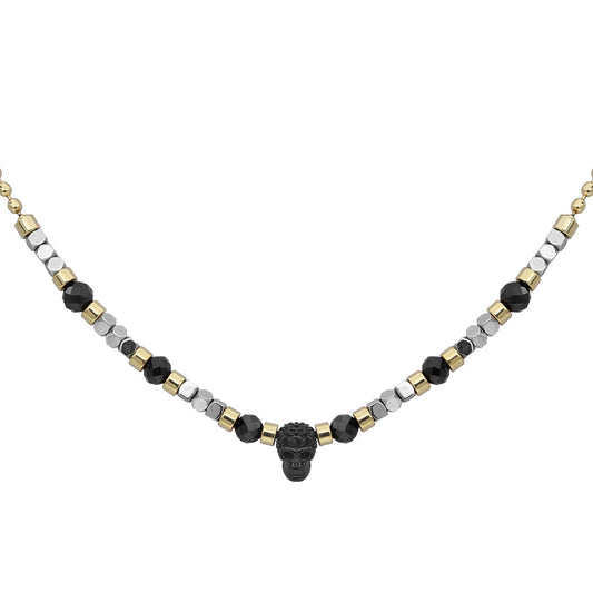 Black Spinel Hematite Skull Bead Necklace Unisex Choker