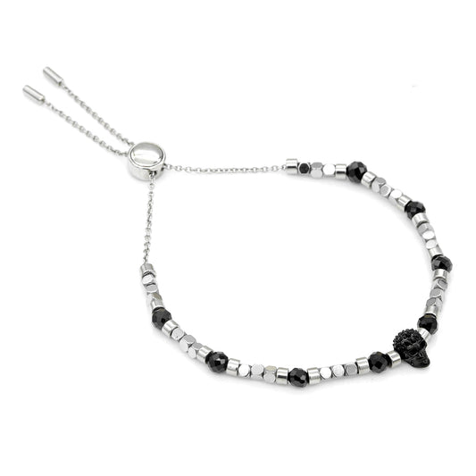 Black Spinel Skull Beaded Bracelet Adjustable Unisex