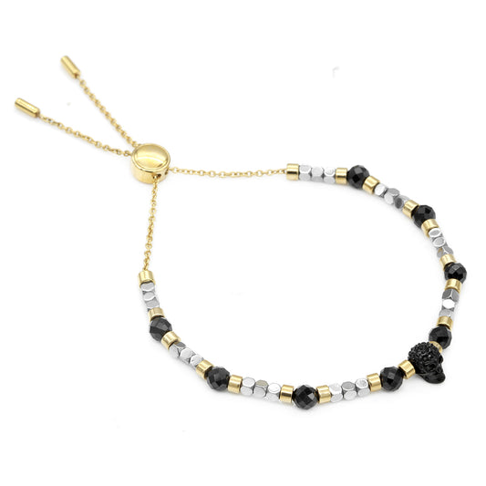 Black Spinel Skull Bracelet Gold Plated Adjustable Beaded