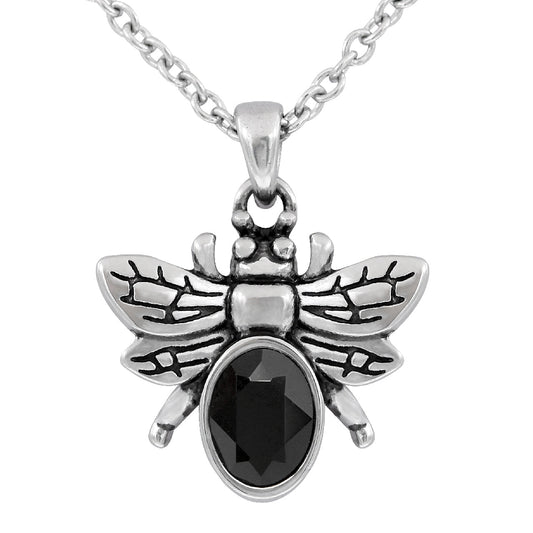 Black Swarovski Bee Pendant Necklace For Women Silver