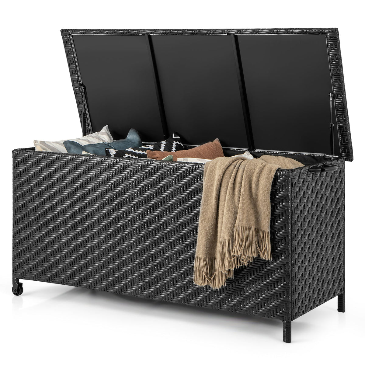 85 Gallon Outdoor Storage Box with Removable Liner and Universal Wheels