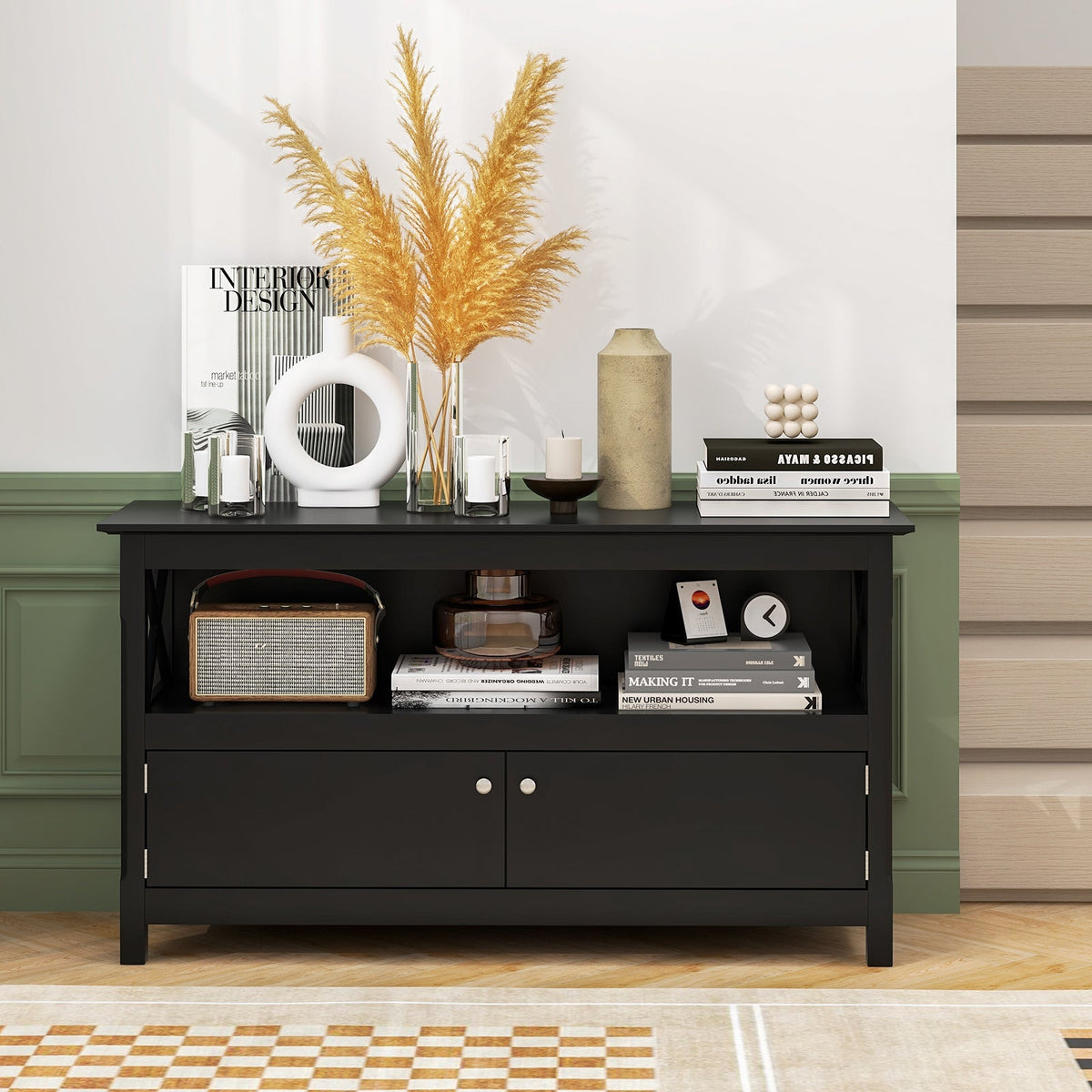 44 Inch Wooden Storage Cabinet TV Stand