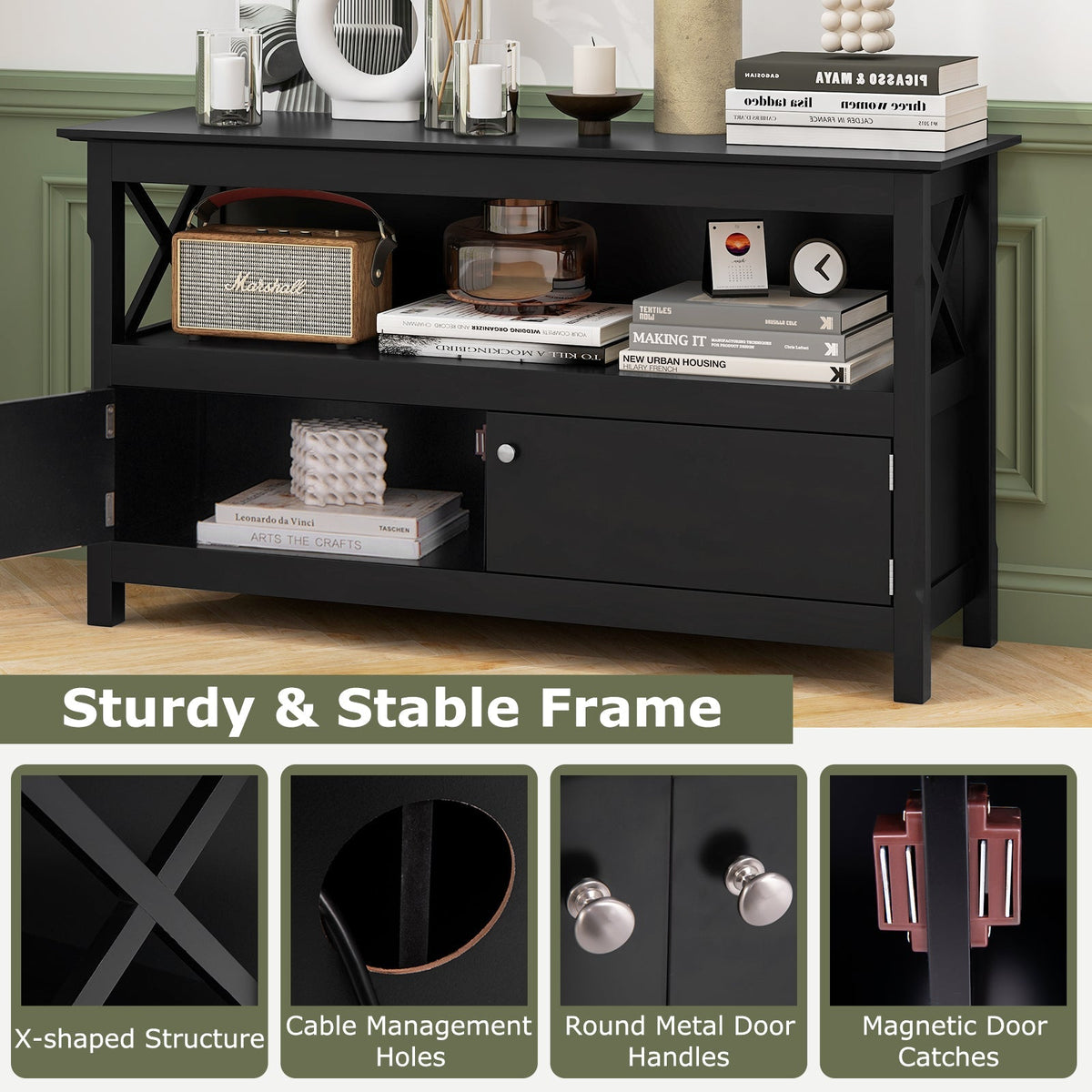 44 Inch Wooden Storage Cabinet TV Stand