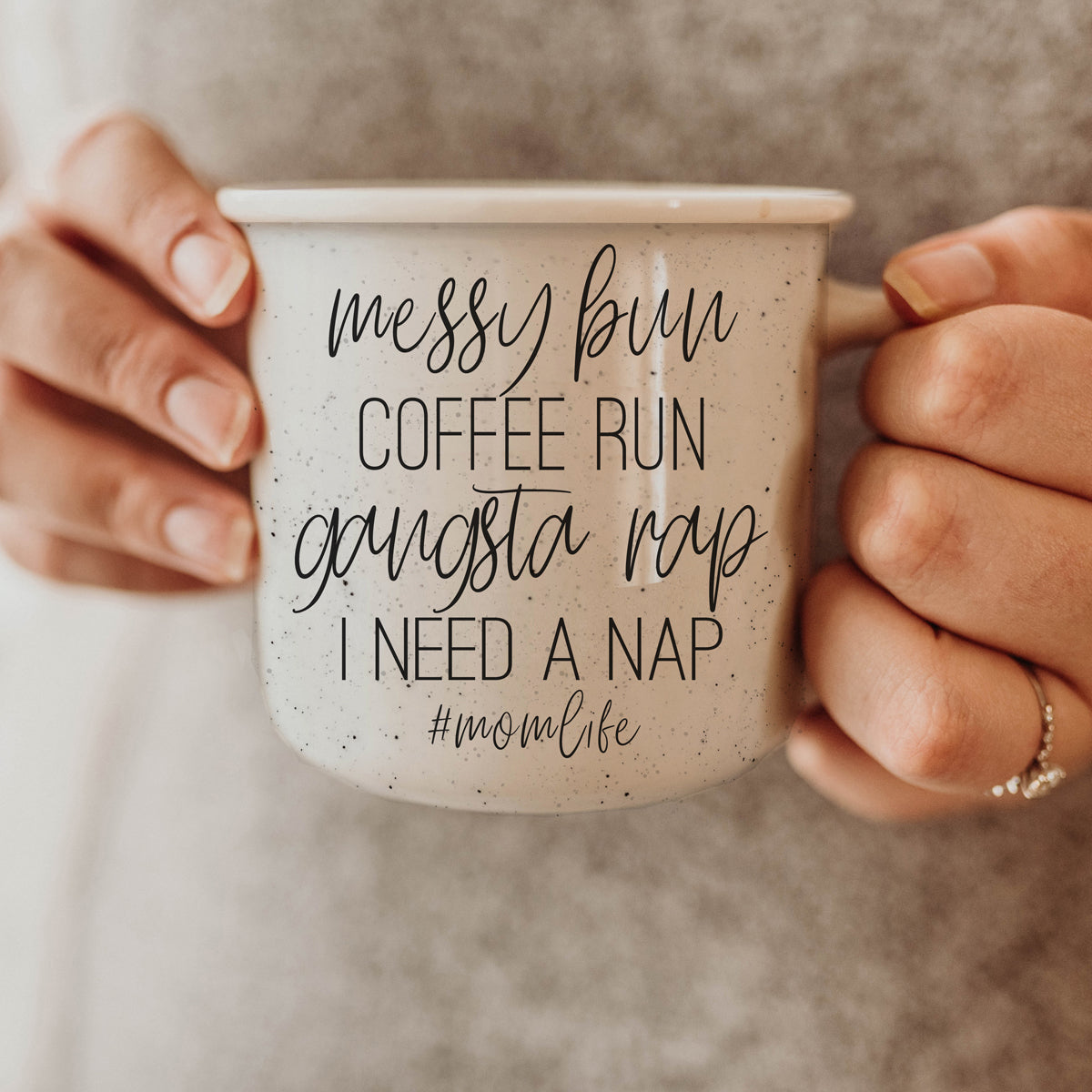 Messy Bun Coffee Run 14.5oz Ceramic Campfire Mug Double-Sided Speckled