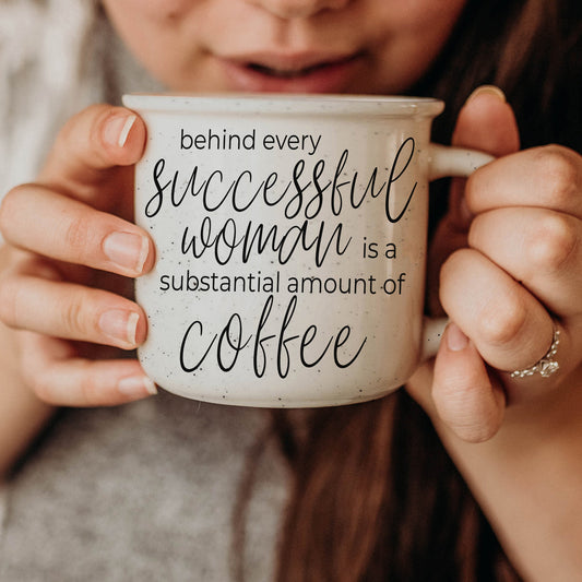 Successful Woman 14.5oz Ceramic Campfire Mug Double-Sided White Sesame Glaze