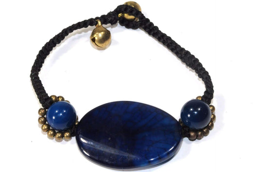 Blue Agate Bracelet Handmade Boho Adjustable Macrame