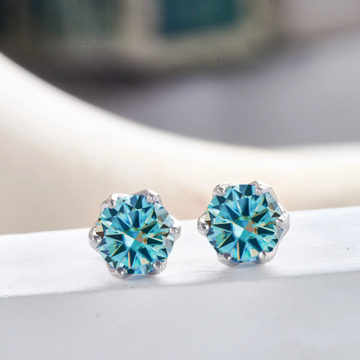 Pink Royal Blue Moissanite Stud Earrings S925 Sterling Silver 0.5 1 2 Ct Bride