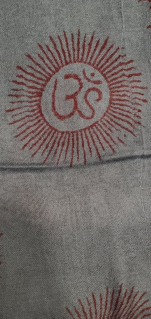 Blue Om Print Scarf Lightweight Boho Asian Symbol Wrap