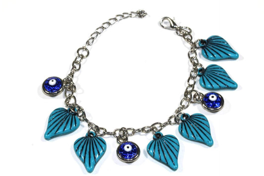 Bodhi Leaf Evil Eye Turquoise Charm Bracelet Adjustable