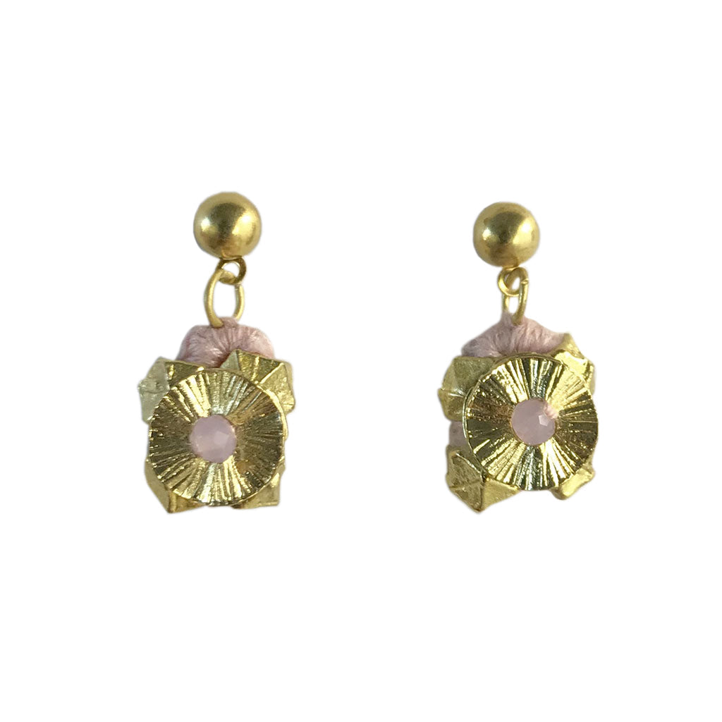 Boho Cotton Thread Flower Earrings Zinc Alloy Dainty 2.5cm Handmade