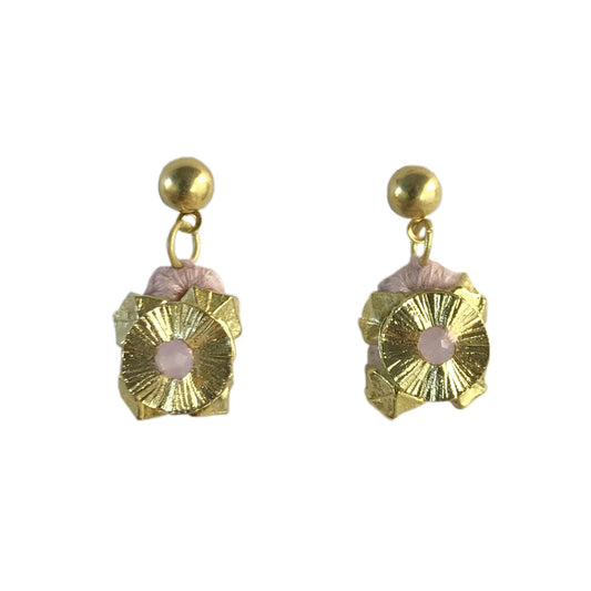 Boho Cotton Thread Flower Earrings Zinc Alloy Dainty 2.5cm Handmade