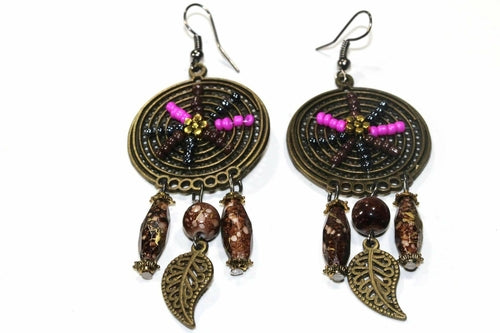 Boho Dreamcatcher Beaded Earrings Orange Turquoise Fringe