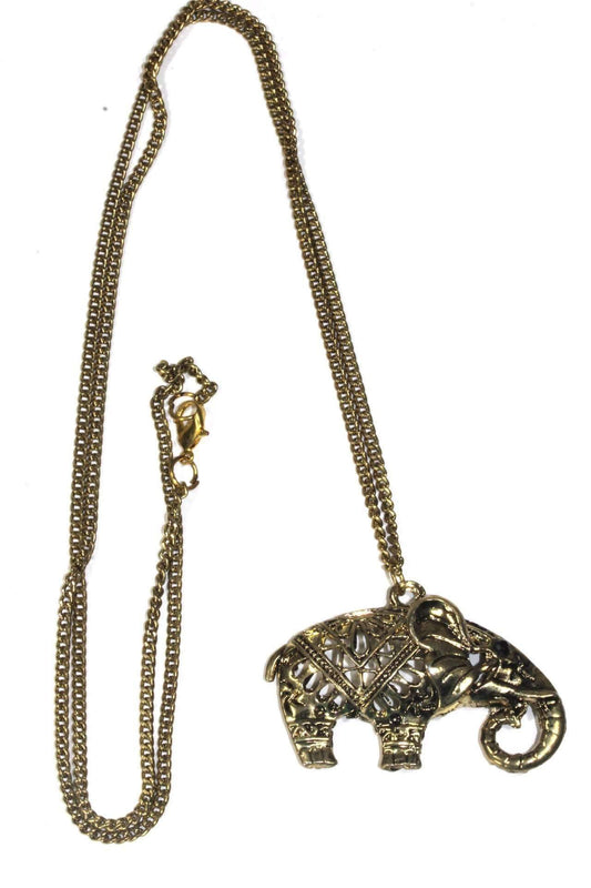 Boho Elephant Pendant Necklace Gold Plated Festival Charm
