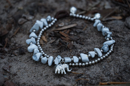 Boho Elephant Silver Stone Beaded Bracelet Set For Women