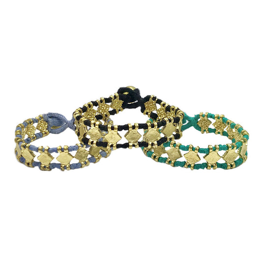 Boho Handwoven Diamond Motif Bracelet Cotton Thread Zinc Alloy Adjustable