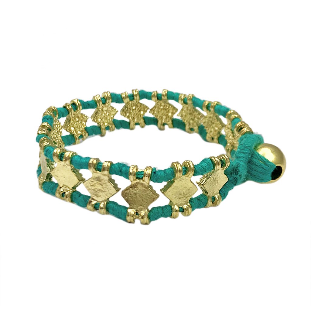 Boho Handwoven Diamond Motif Bracelet Cotton Thread Zinc Alloy Adjustable