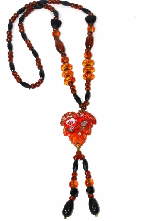 Boho Leaf Pendant Necklace With Shimmer Glass Bead Accent
