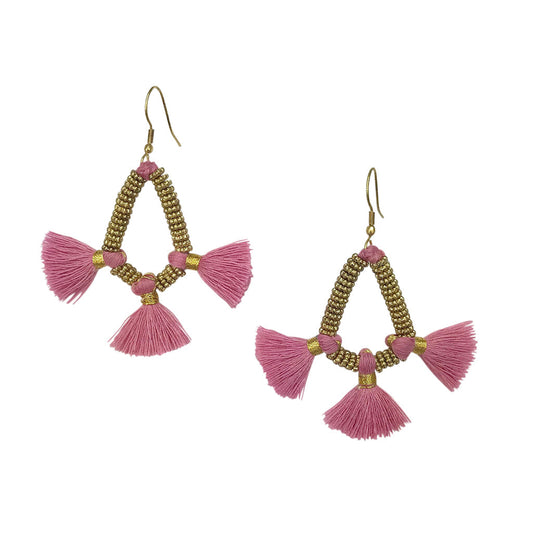 Tassel Fringe Earrings Boho Indian Cotton Tassels Handmade 3 Colors