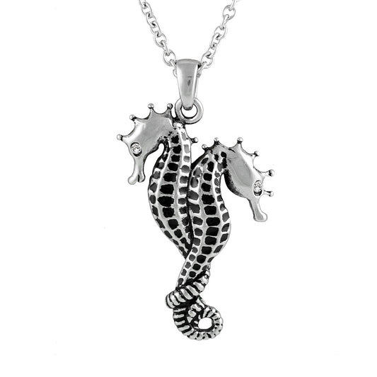 Bonded For Life Crystal Seahorse Pendant Necklace Silver