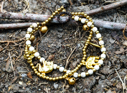 Brass Elephant Bracelet Boho Beaded Charm Stackable