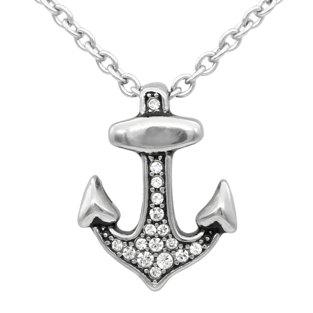 Brilliant Anchor Necklace Sterling Silver CZ Pendant