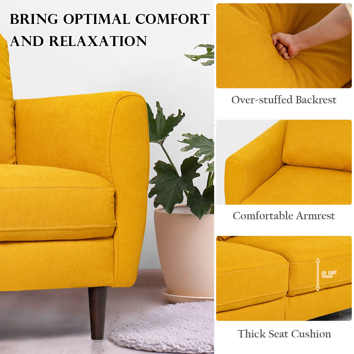 2 Pieces Upholstered Sofa Set with Removable Cushion Covers