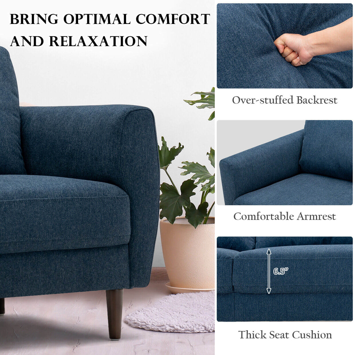 2 Pieces Upholstered Sofa Set with Removable Cushion Covers