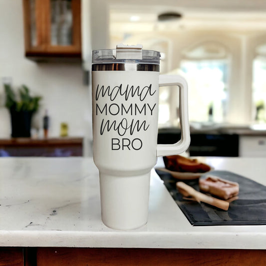 40oz Insulated Travel Mug With Handle Lid Straw - Mommy Bro Stainless Tumbler