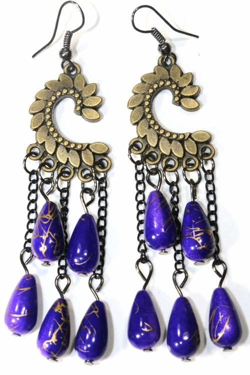 Paisley Petal Dangle Earrings With Red Shimmer Beads