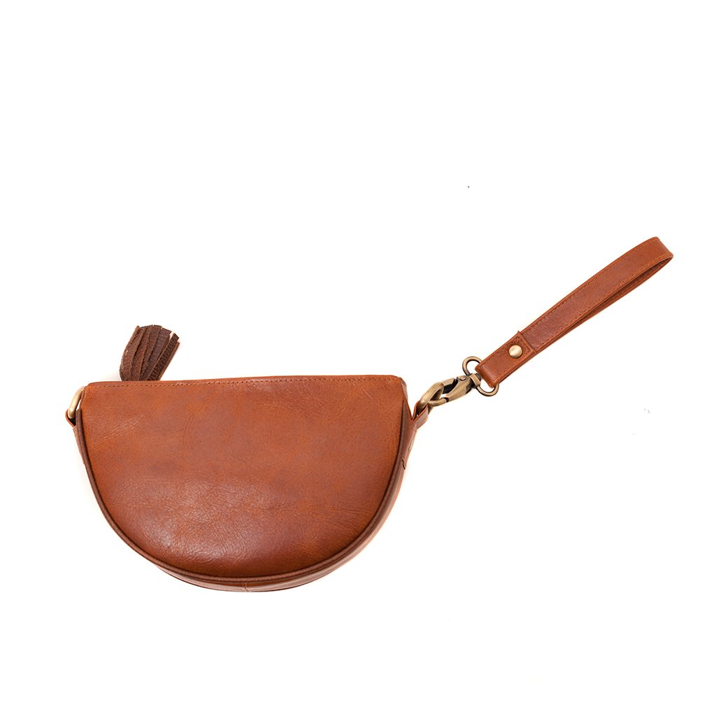 Brown Half Moon Crossbody Clutch Wristlet Eco Leather Tassel Bag